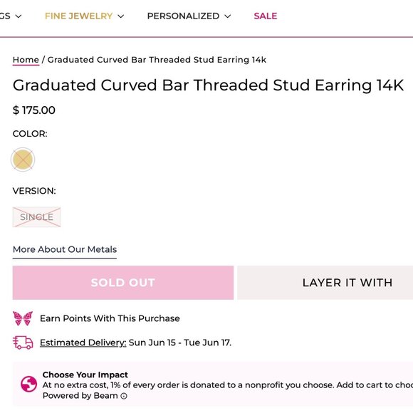 Adinas Jewels Graduated Curved Bar Threaded Stud Earring 14K - Picture 8 of 8